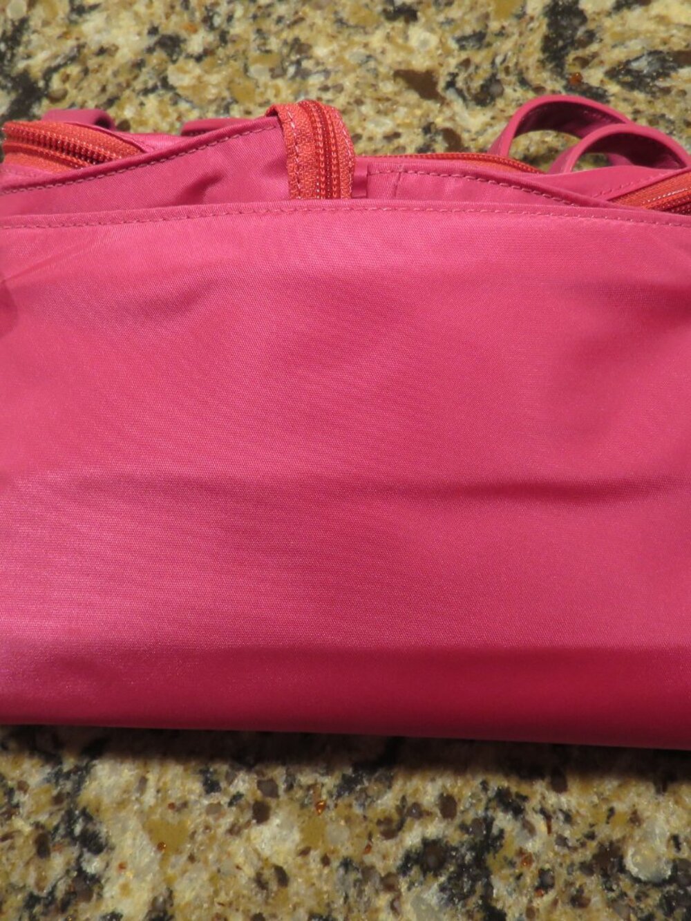 NWT TUMI Foldable Tote Fuchsia Pink Nylon Leather Trim Packable Travel Bag - Picture 3 of 15